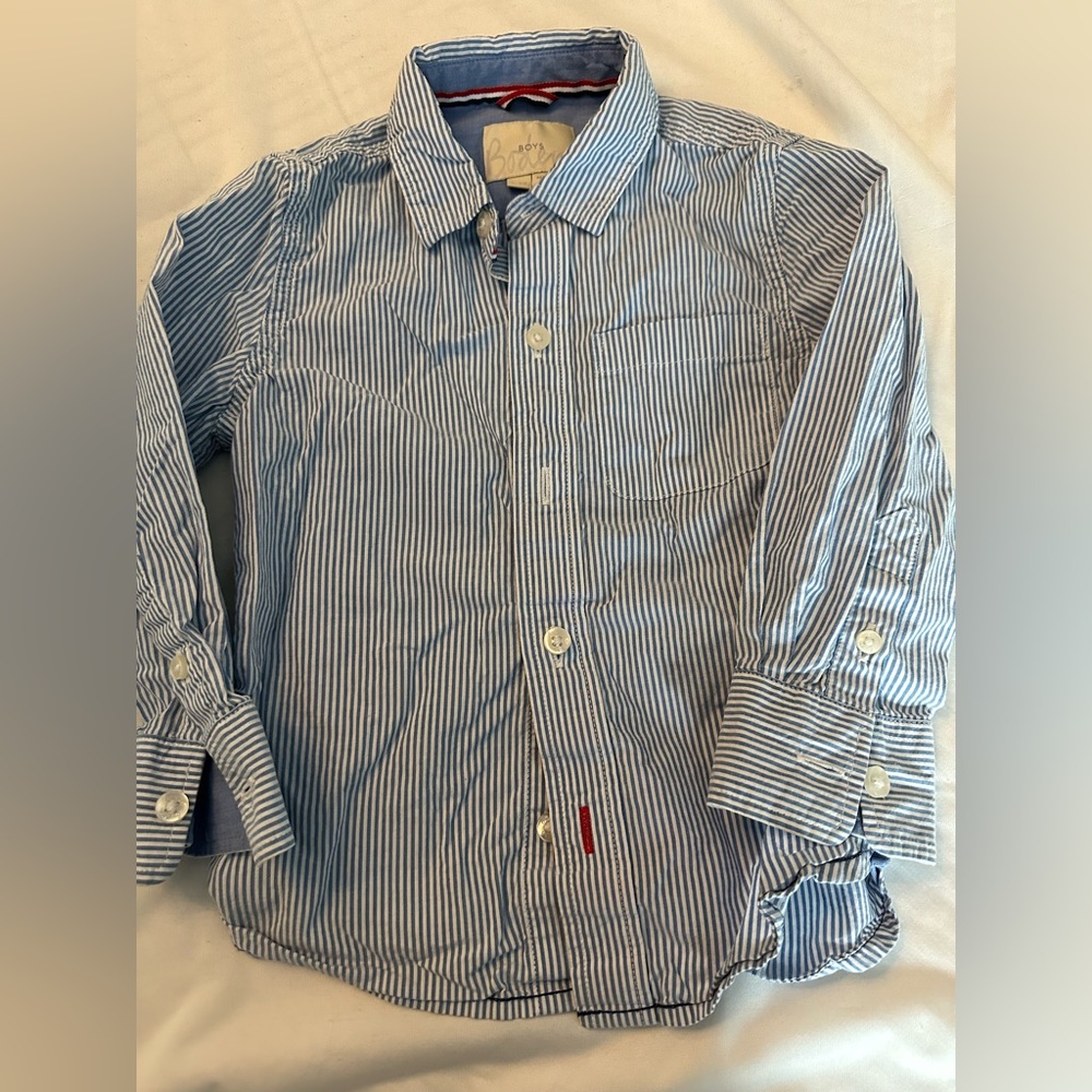 Mini boden boys 3-4t blue strip button down.